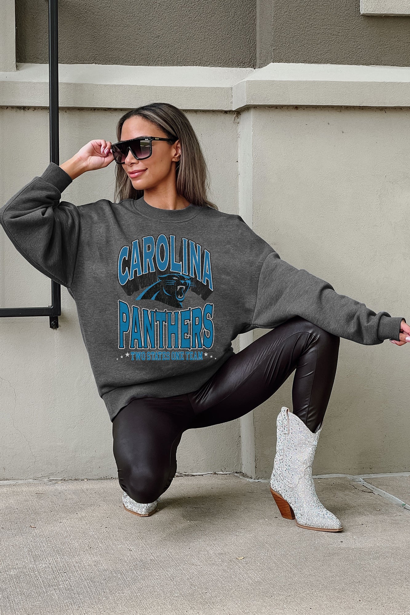 CAROLINA PANTHERS LONG WEEKEND PREMIUM FLEECE DROP SHOULDER CREWNECK PULLOVER