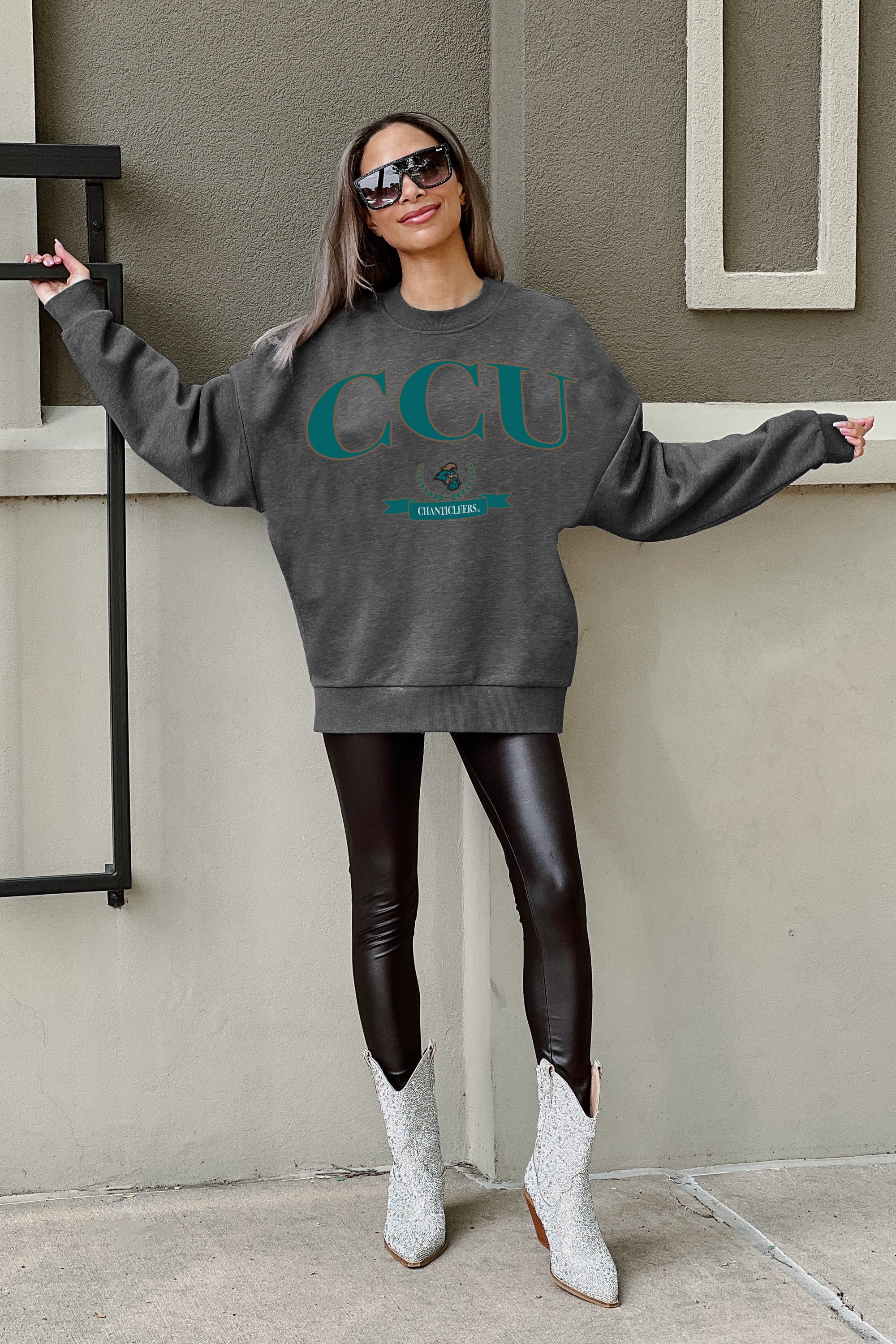 COASTAL CAROLINA CHANTICLEERS SEAL THE DEAL PREMIUM FLEECE DROP SHOULDER CREWNECK PULLOVER