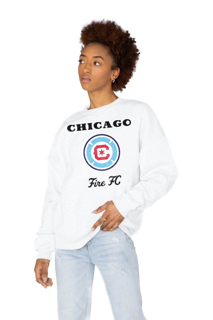 CHICAGO FIRE SC BALLER PREMIUM FLEECE DROP SHOULDER CREWNECK PULLOVER