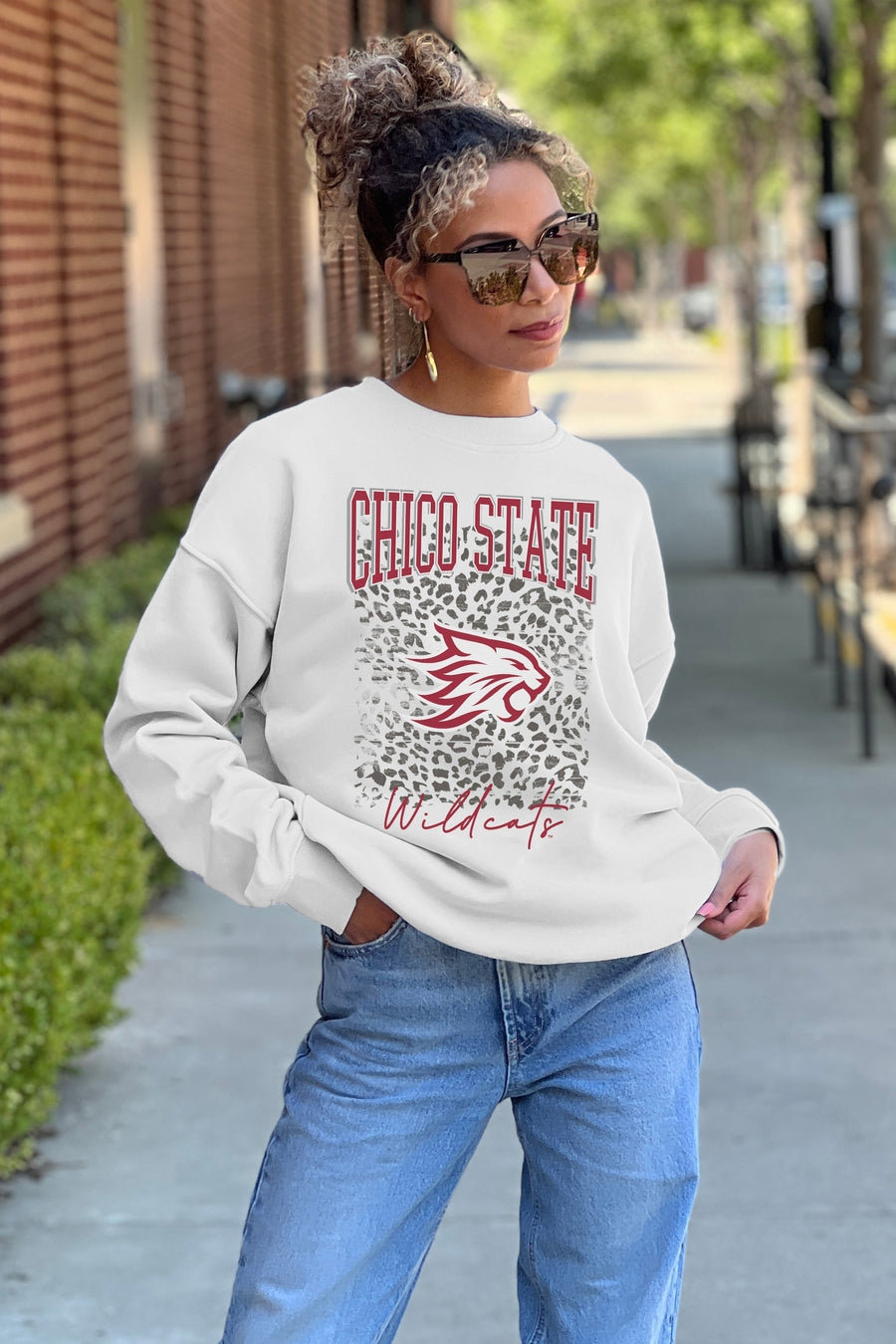 CHICO STATE WILDCATS WILD GAME PREMIUM FLEECE DROP SHOULDER CREWNECK PULLOVER