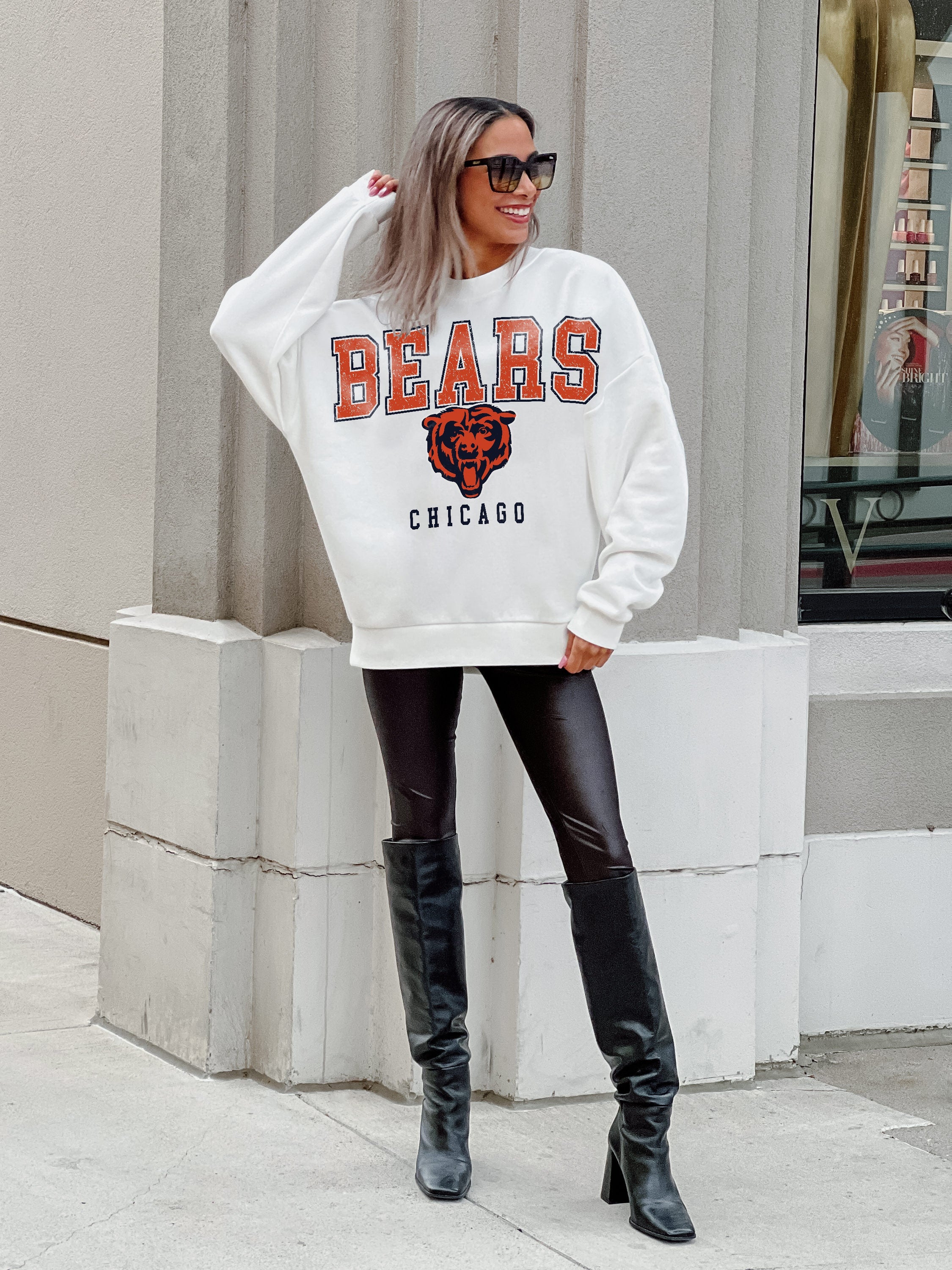 CHICAGO BEARS SUNDAY DRIVES PREMIUM FLEECE DROP SHOULDER CREWNECK PULLOVER