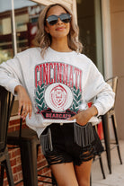 CINCINNATI BEARCATS GO FIGHT WIN PREMIUM FLEECE DROP SHOULDER CREWNECK PULLOVER BY MADI PREWETT