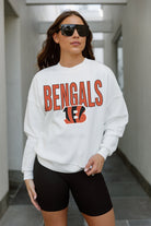 CINCINNATI BENGALS JUST GO WITH IT PREMIUM FLEECE DROP SHOULDER CREWNECK PULLOVER