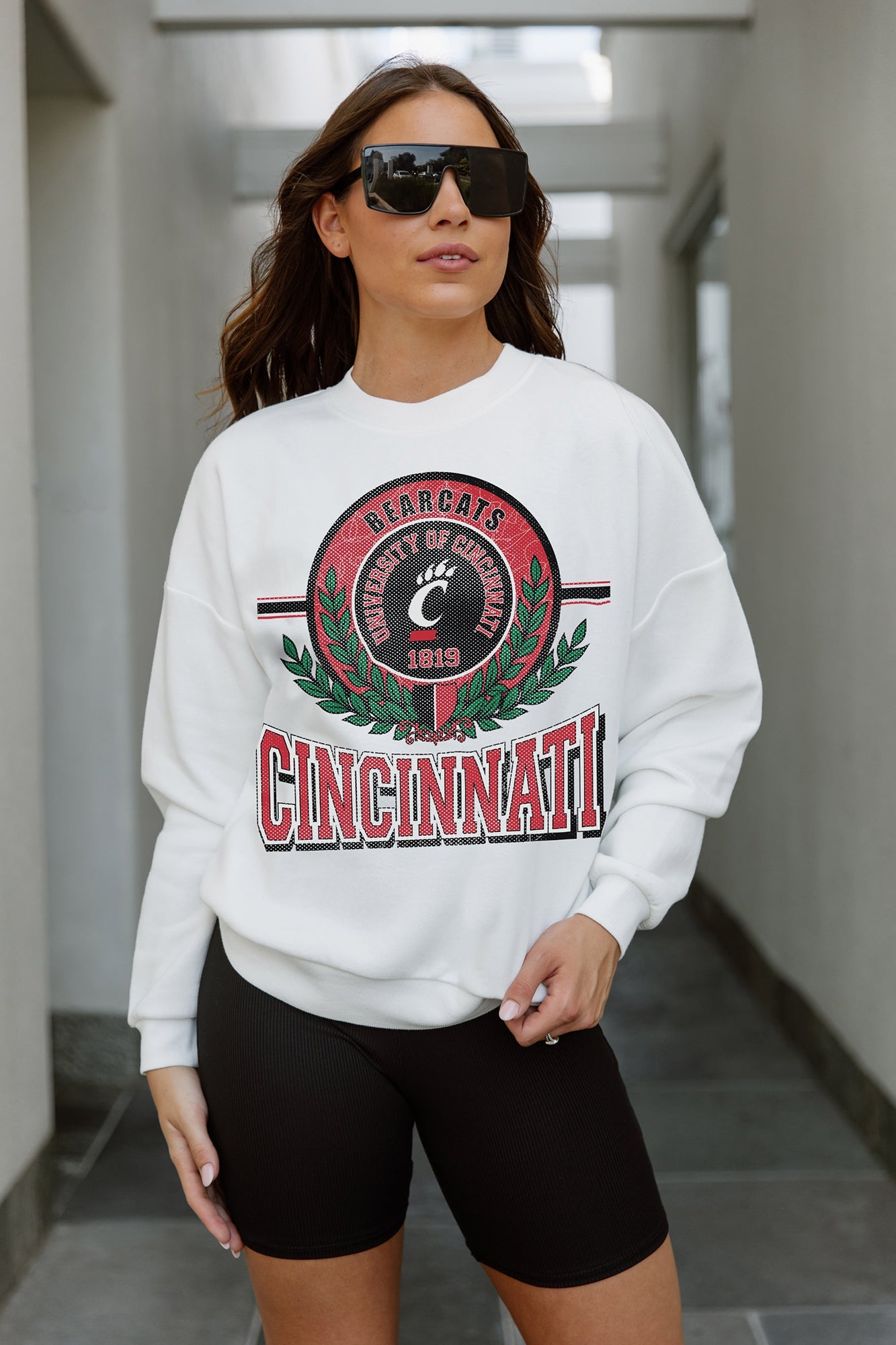 CINCINNATI BEARCATS HOT SHOT PREMIUM FLEECE DROP SHOULDER CREWNECK PULLOVER