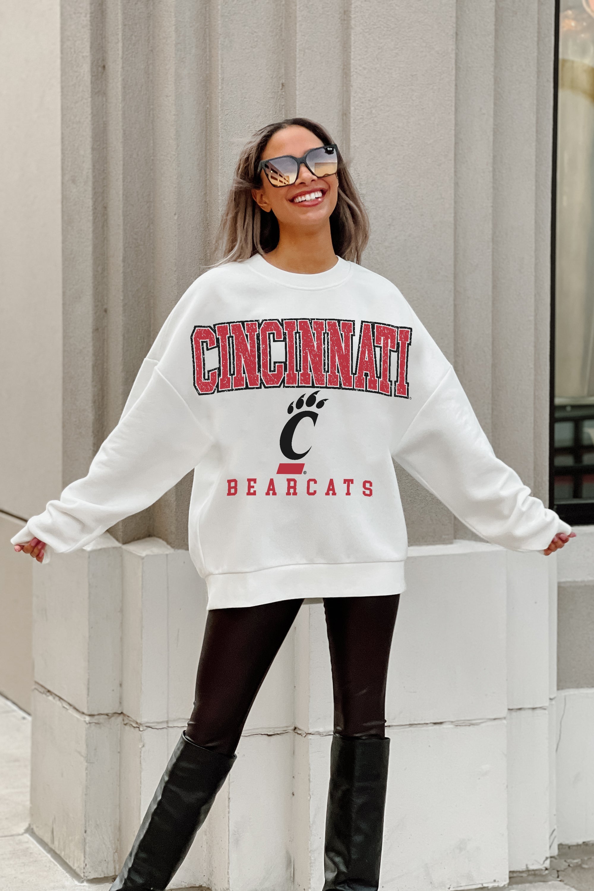 CINCINNATI BEARCATS FREESTYLE PREMIUM FLEECE DROP SHOULDER CREWNECK PULLOVER