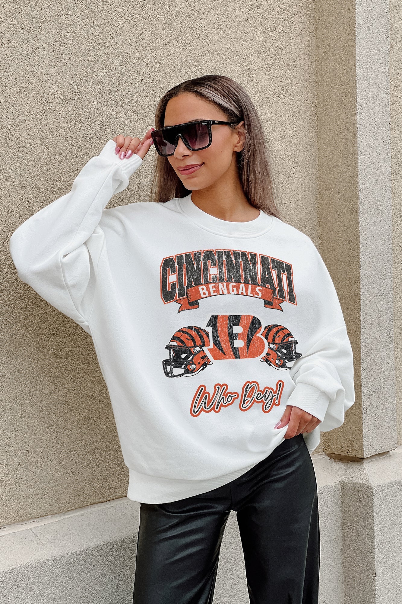 CINCINNATI BENGALS PASSING TIME PREMIUM FLEECE DROP SHOULDER CREWNECK PULLOVER