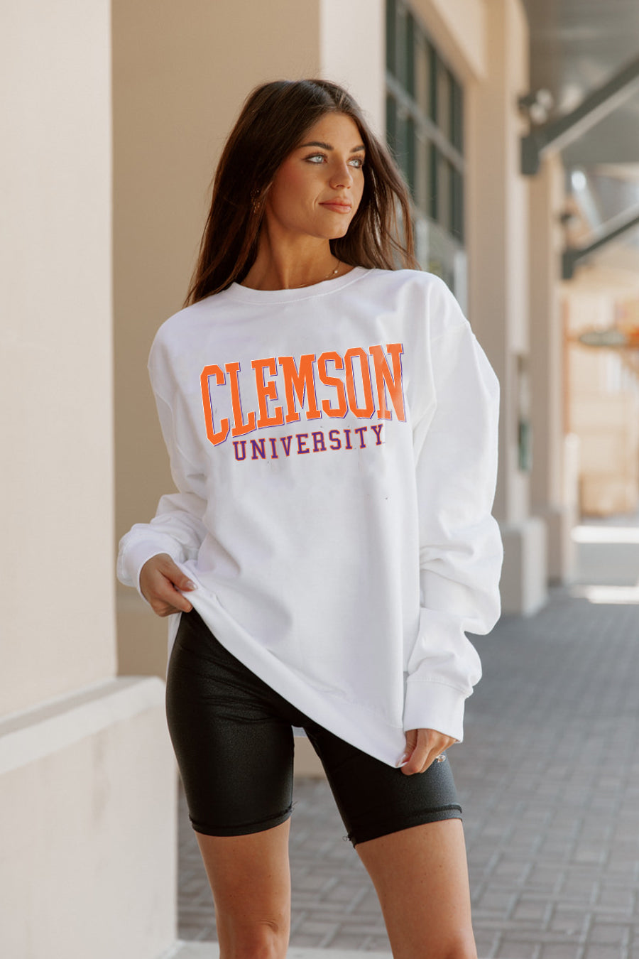 CLEMSON TIGERS WORK FOR IT CREW DROP SHOULDER PULLOVER BY MADI PREWETT