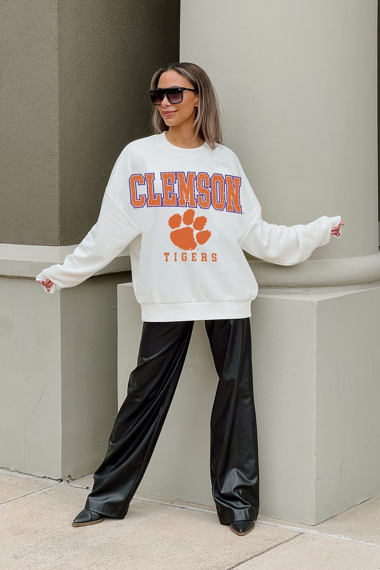 CLEMSON TIGERS FREESTYLE PREMIUM FLEECE DROP SHOULDER CREWNECK PULLOVER