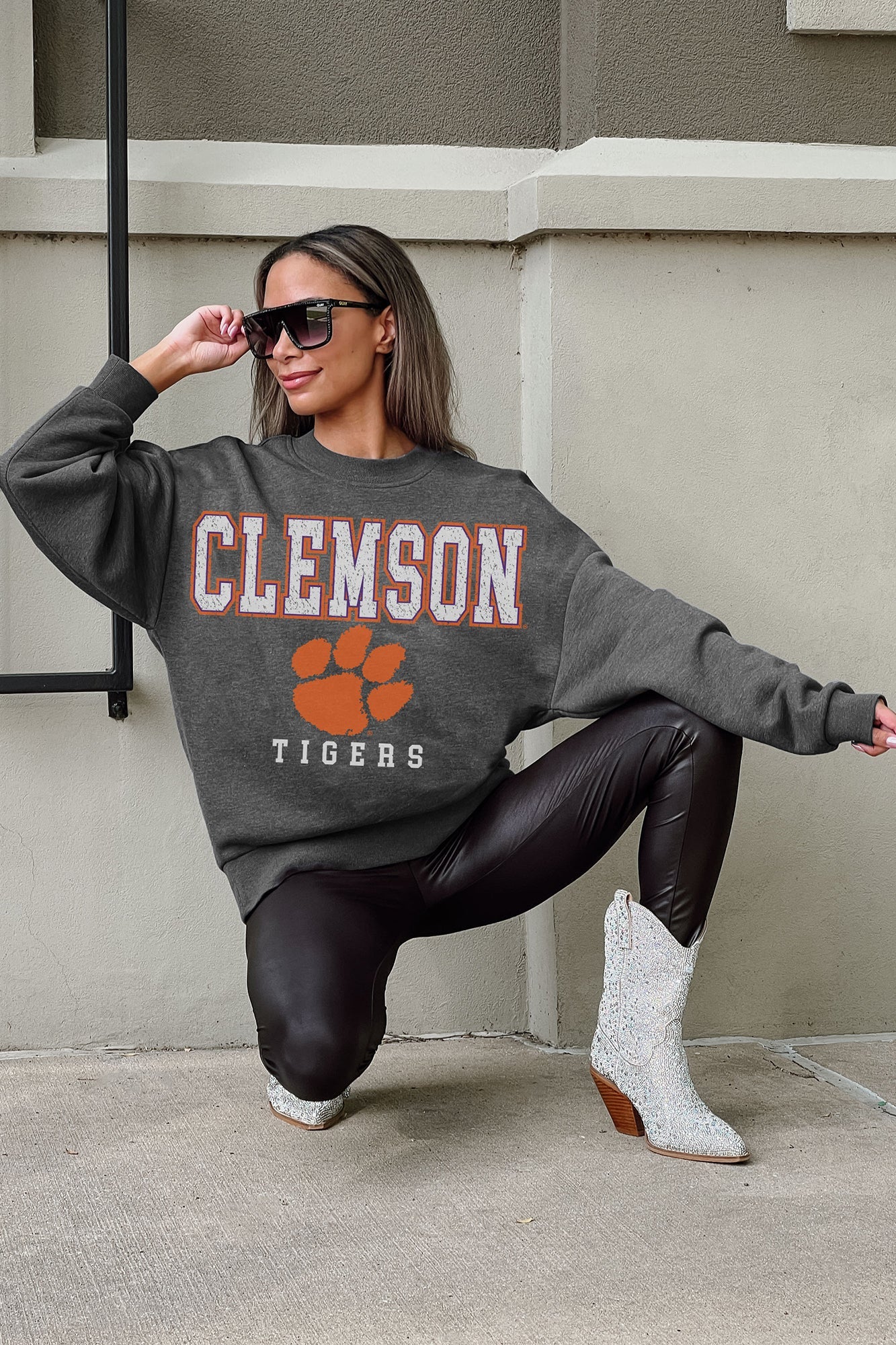 CLEMSON TIGERS EASY STREET PREMIUM FLEECE DROP SHOULDER CREWNECK PULLOVER