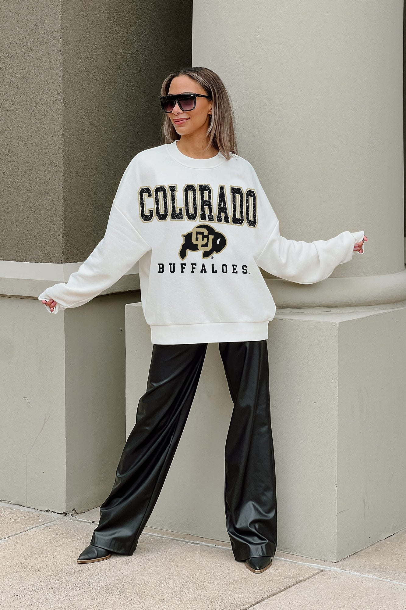 COLORADO BUFFALOES FREESTYLE PREMIUM FLEECE DROP SHOULDER CREWNECK PULLOVER