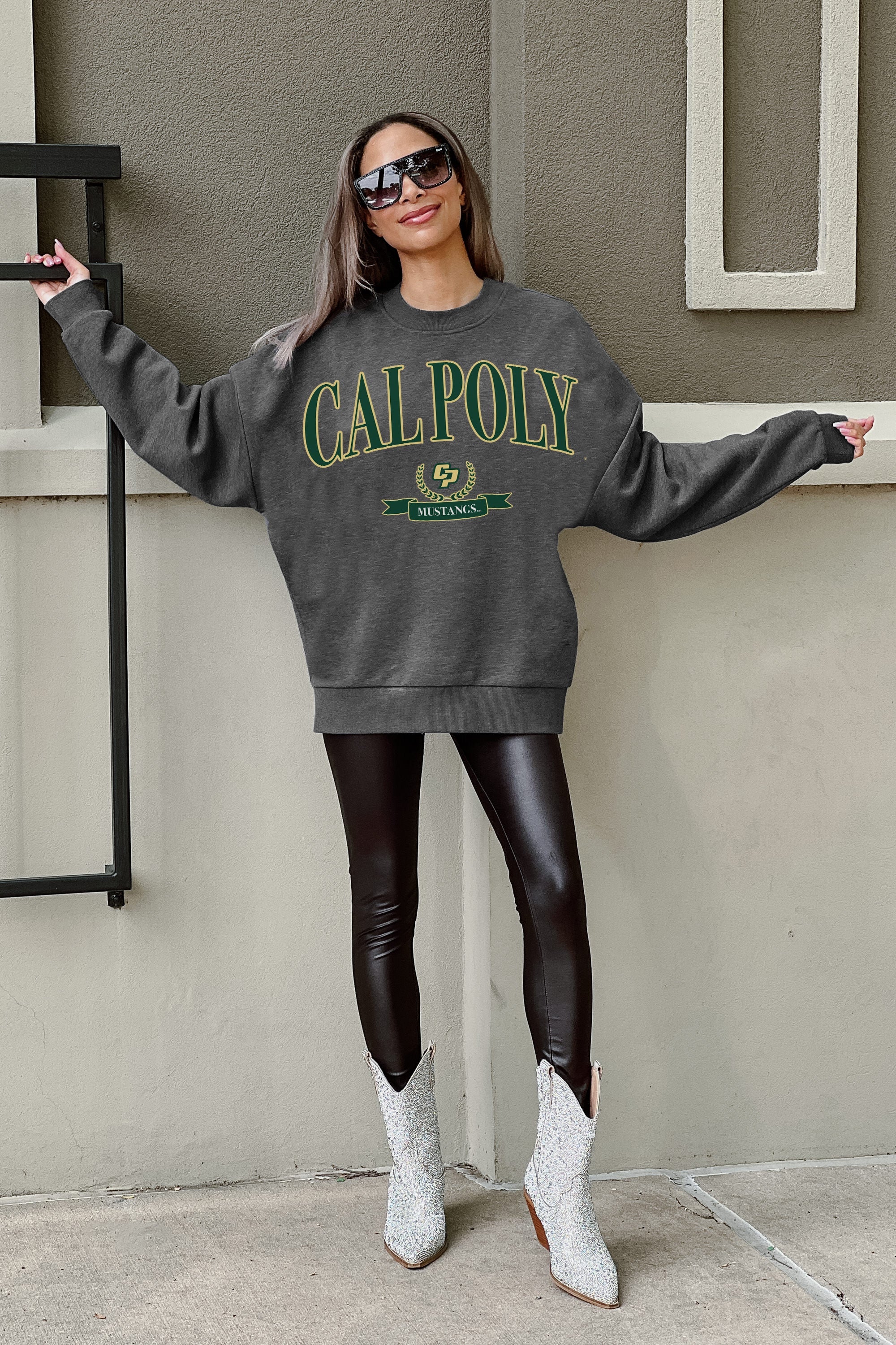 CAL POLY MUSTANGS SEAL THE DEAL PREMIUM FLEECE DROP SHOULDER CREWNECK PULLOVER