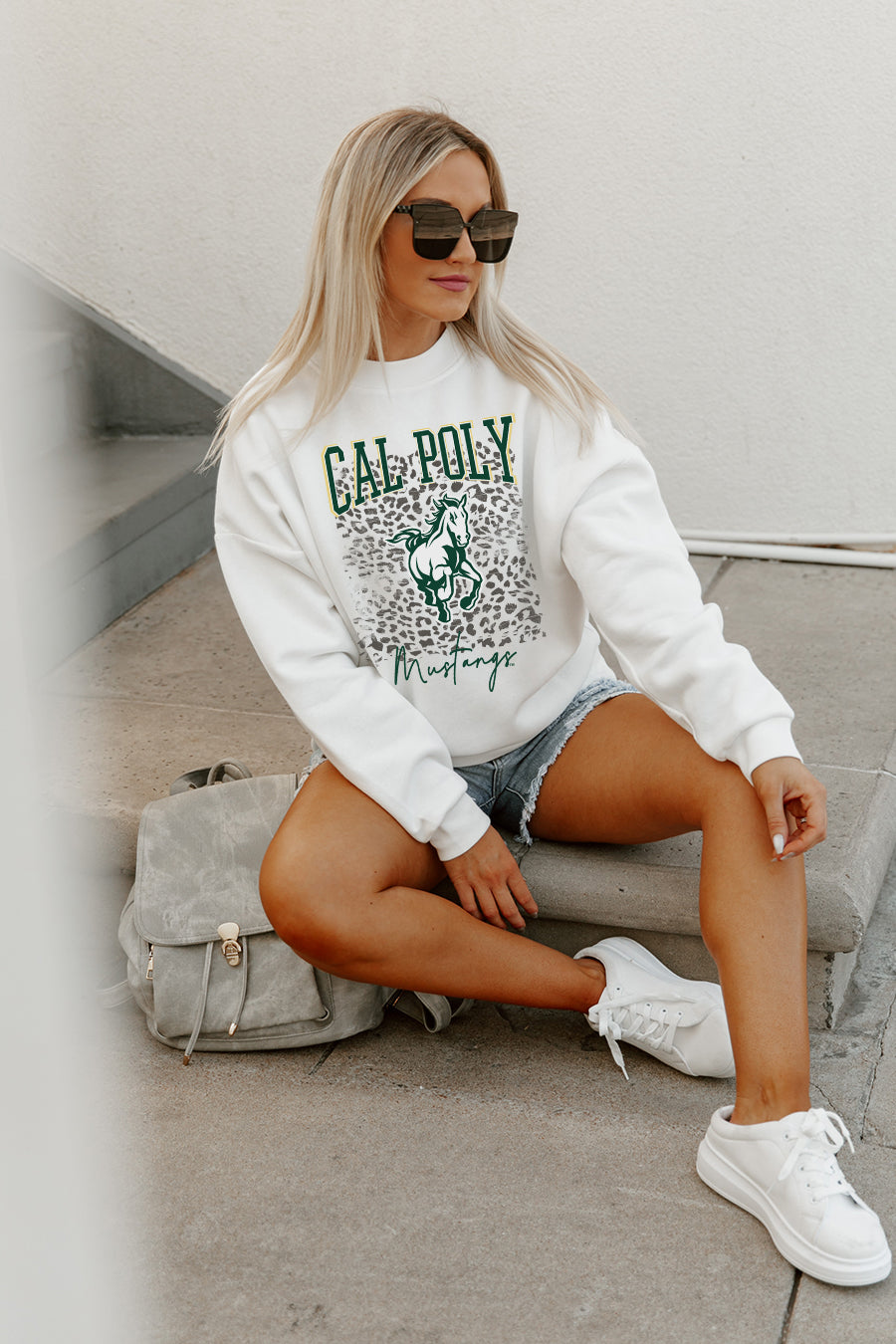 CAL POLY MUSTANGS WILD GAME PREMIUM FLEECE DROP SHOULDER CREWNECK PULLOVER