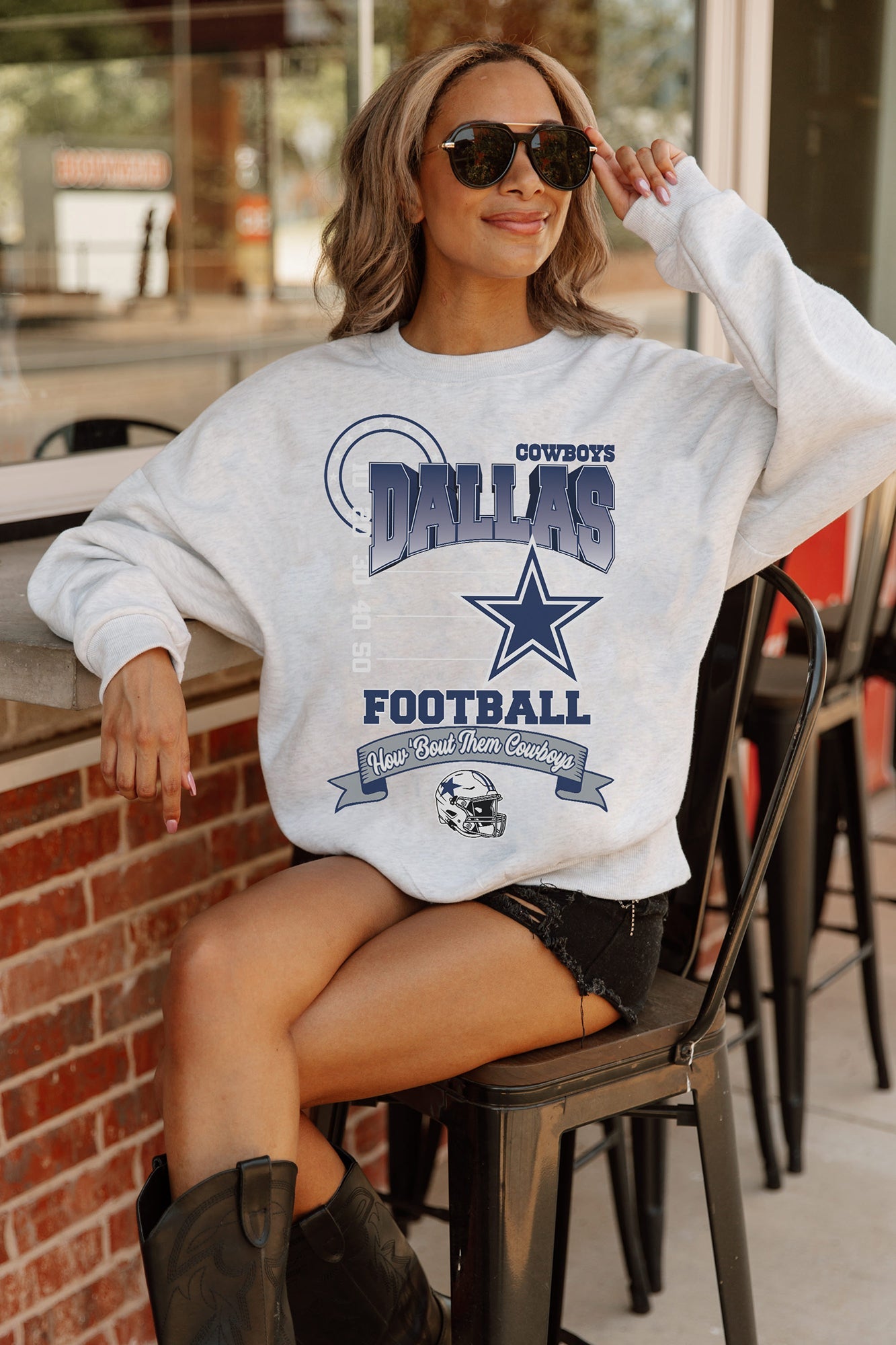 DALLAS COWBOYS RUN THE SHOW PREMIUM FLEECE DROP SHOULDER CREWNECK PULLOVER