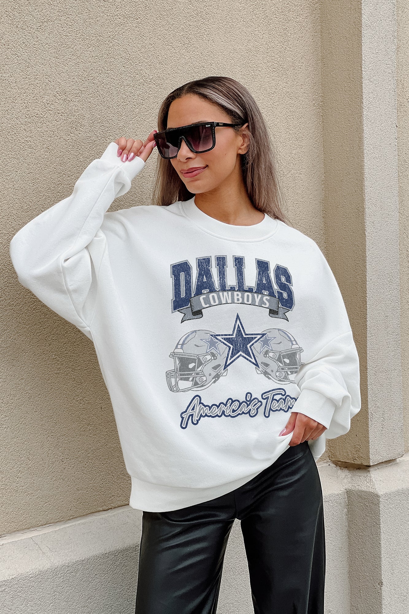 DALLAS COWBOYS PASSING TIME PREMIUM FLEECE DROP SHOULDER CREWNECK PULLOVER