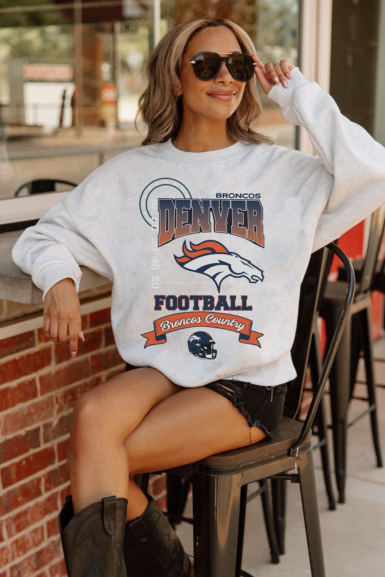 DENVER BRONCOS RUN THE SHOW PREMIUM FLEECE DROP SHOULDER CREWNECK PULLOVER