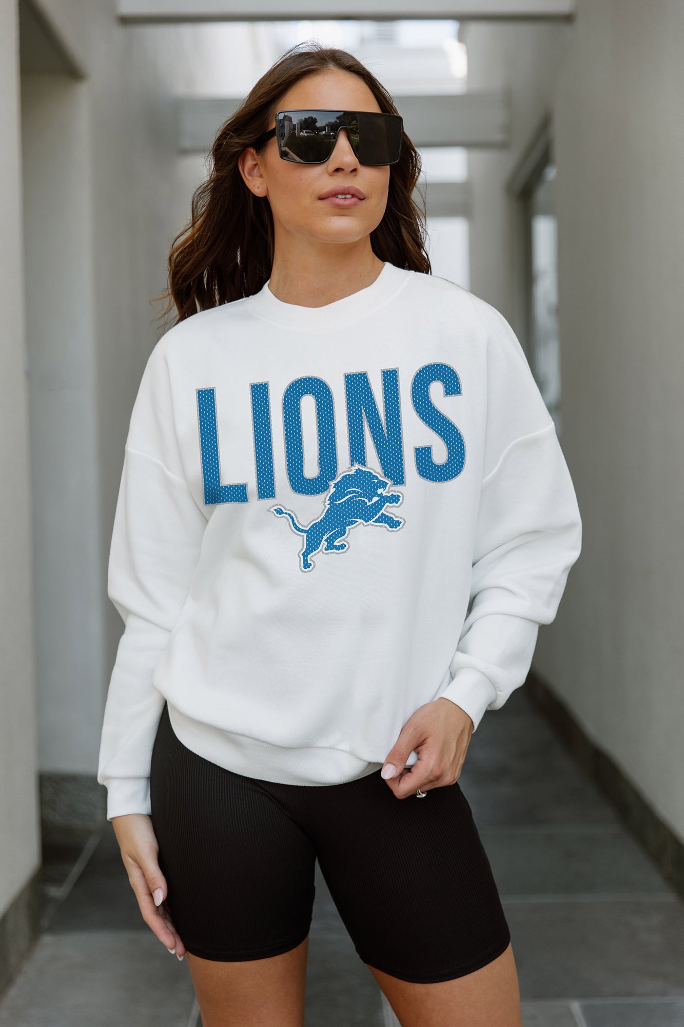 BUFFALO BILLS JUST GO WITH IT PREMIUM FLEECE DROP SHOULDER CREWNECK PULLOVER