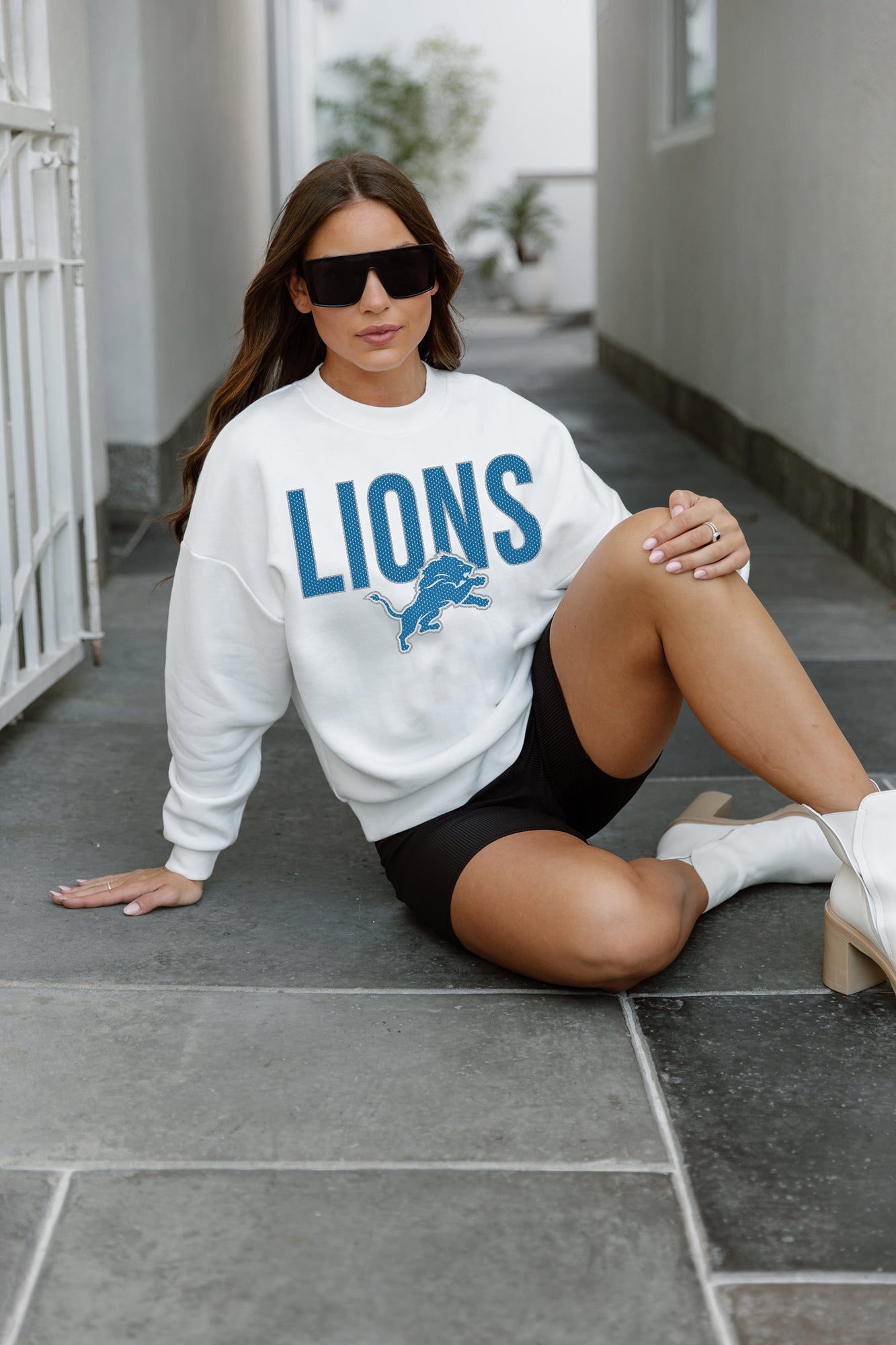 DETROIT LIONS SUNDAY DRIVES PREMIUM FLEECE DROP SHOULDER CREWNECK