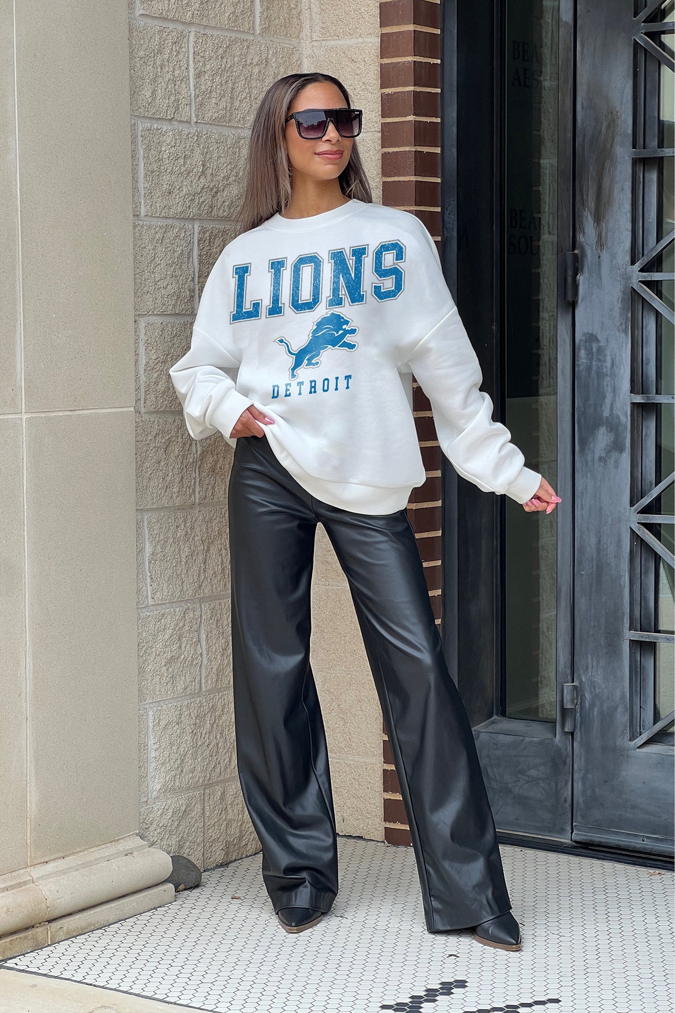 DETROIT LIONS SUNDAY DRIVES PREMIUM FLEECE DROP SHOULDER CREWNECK