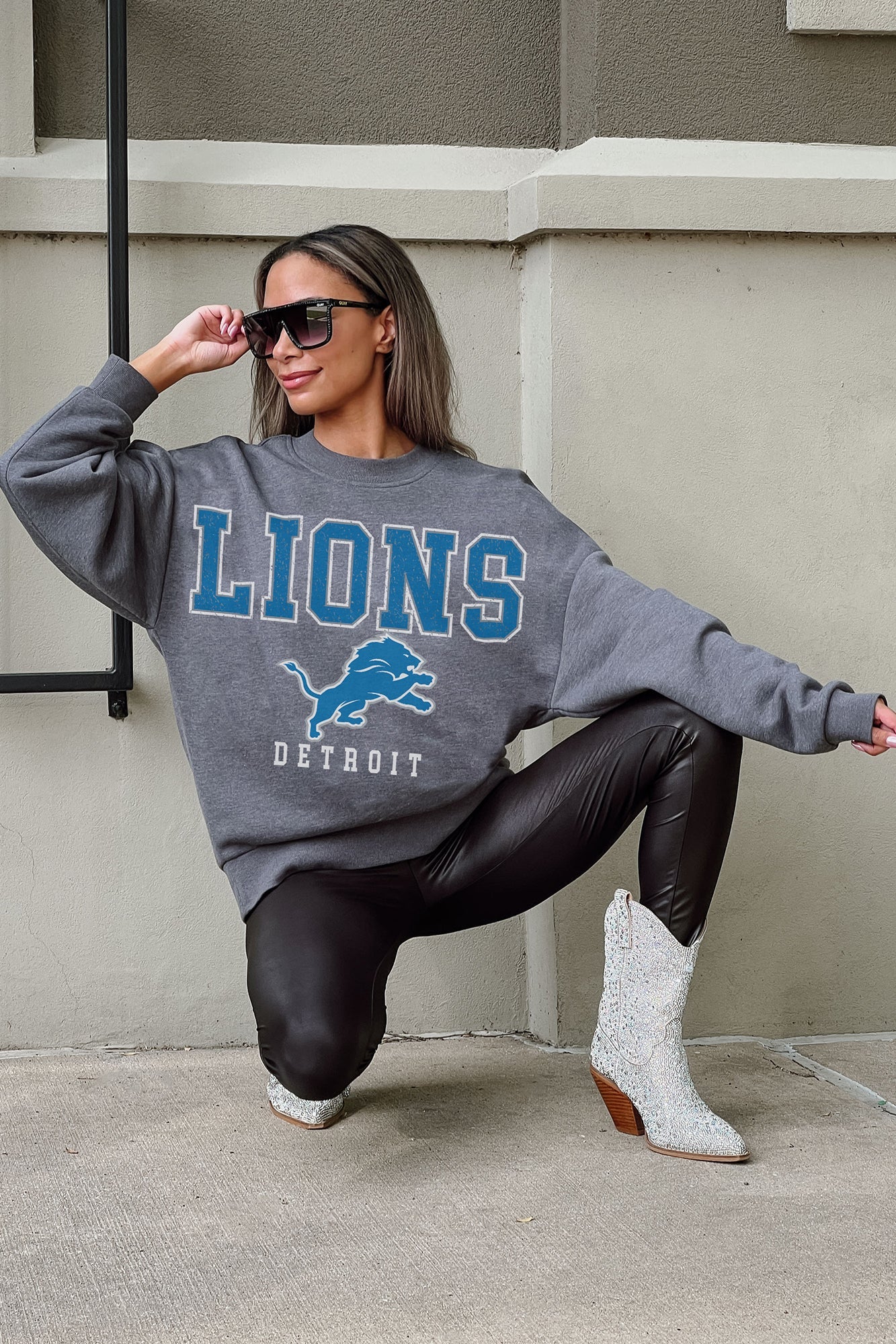 DETROIT LIONS BRING THE ENERGY PREMIUM FLEECE DROP SHOULDER CREWNECK PULLOVER