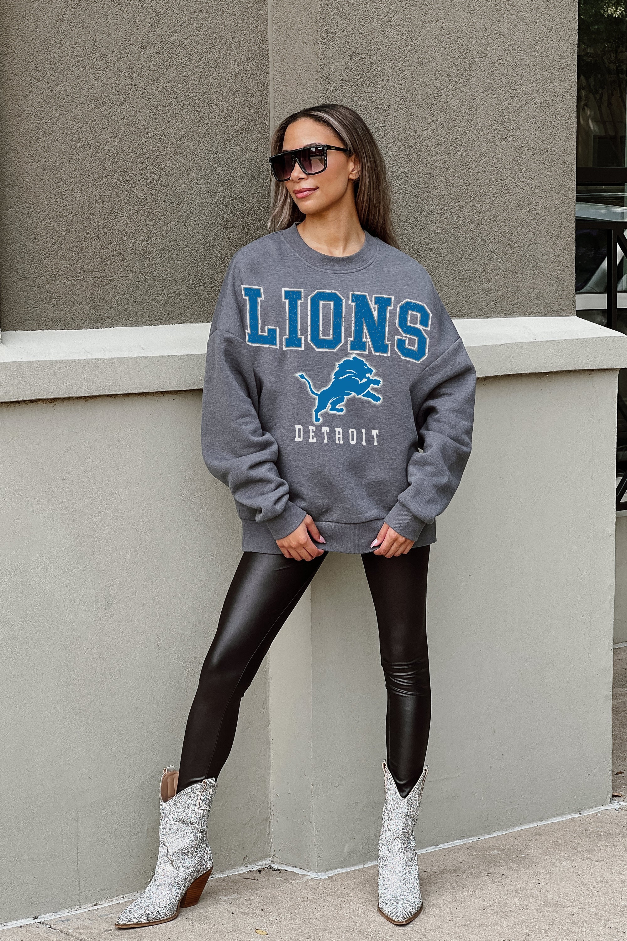 DETROIT LIONS SUNDAY DRIVES PREMIUM FLEECE DROP SHOULDER CREWNECK