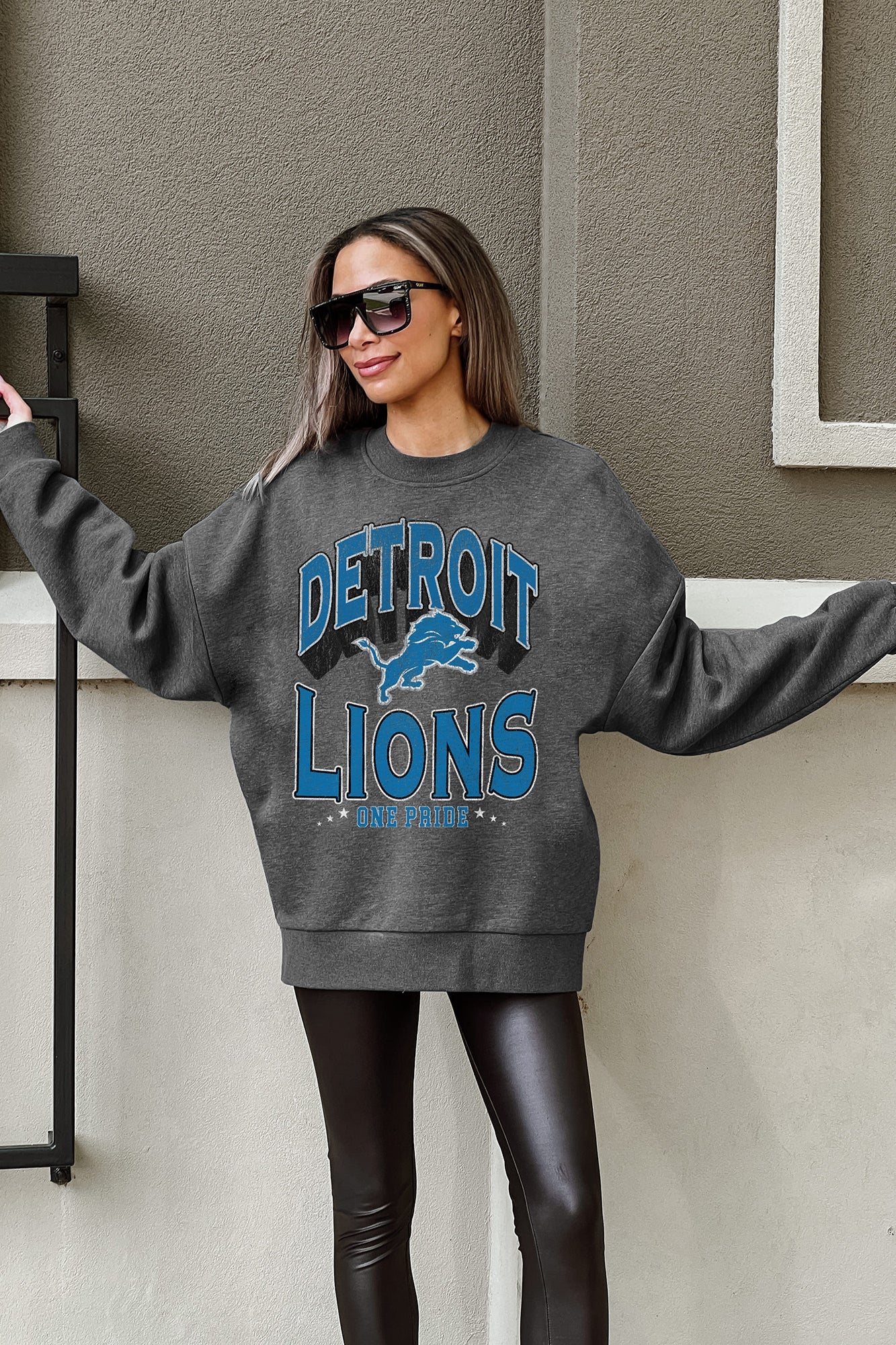 DETROIT LIONS LONG WEEKEND PREMIUM FLEECE DROP SHOULDER CREWNECK PULLOVER