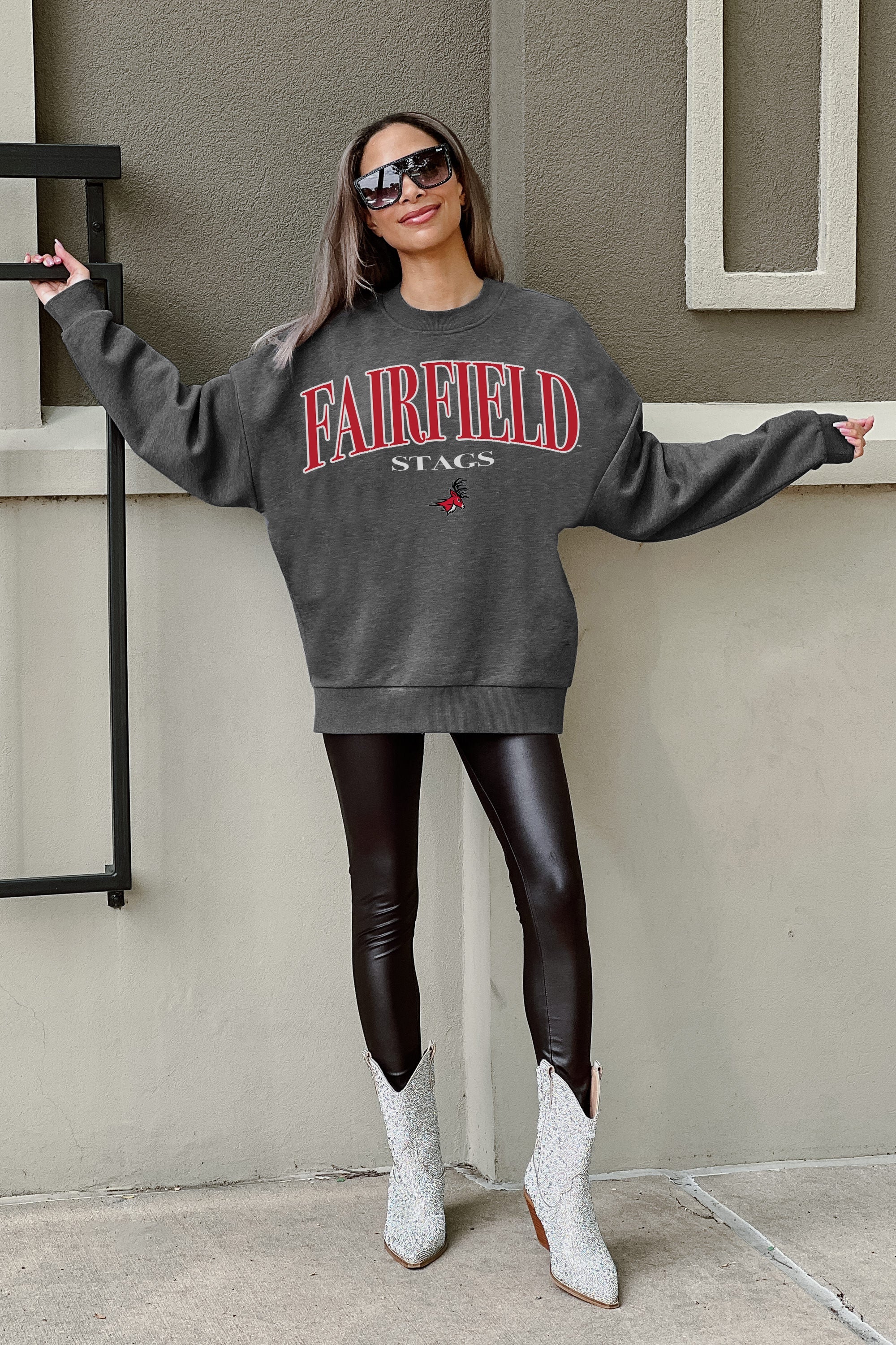 FAIRFIELD STAGS SEAL THE DEAL PREMIUM FLEECE DROP SHOULDER CREWNECK PULLOVER