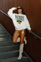 GREEN BAY PACKERS YARD LINE LONG SLEEVE FLEECE CREWNECK SWEATSHIRT WITH RIBBED KNIT COLLAR, WRIST, AND WAISTBAND