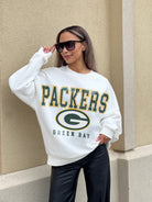 GREEN BAY PACKERS SUNDAY DRIVES PREMIUM FLEECE DROP SHOULDER CREWNECK PULLOVER