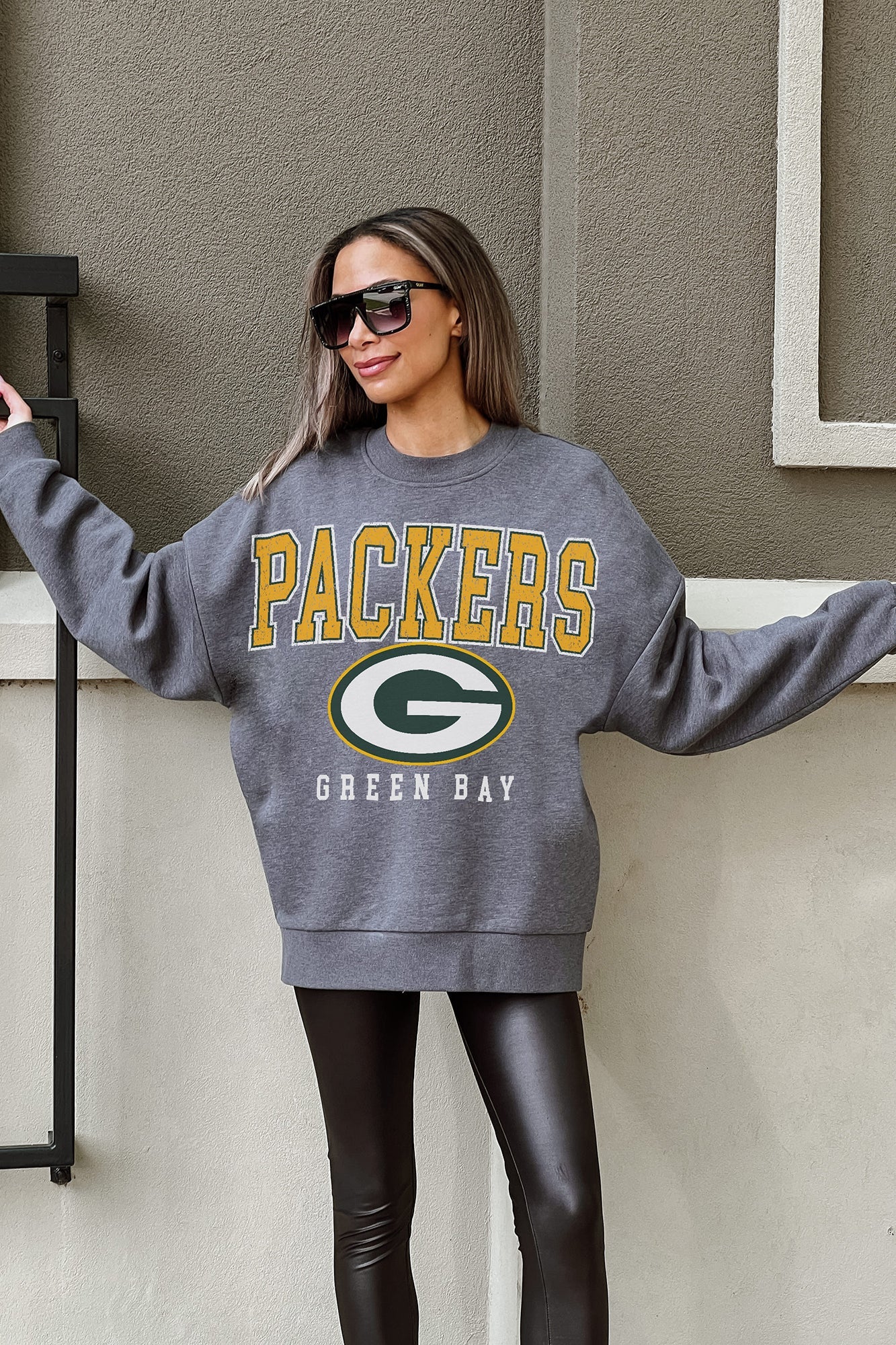 GREEN BAY PACKERS BRING THE ENERGY PREMIUM FLEECE DROP SHOULDER CREWNECK PULLOVER