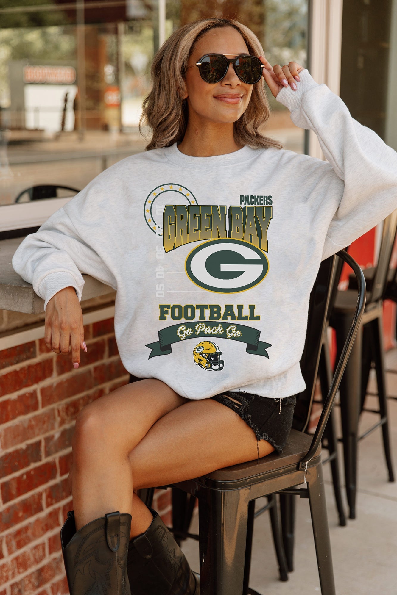 GREEN BAY PACKERS RUN THE SHOW PREMIUM FLEECE DROP SHOULDER CREWNECK PULLOVER