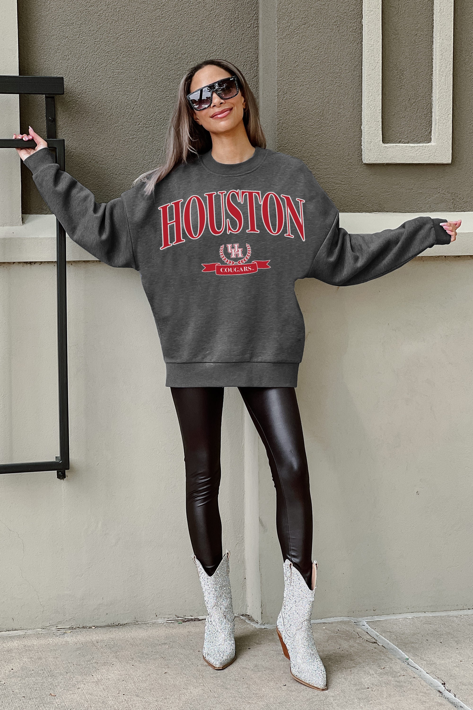 HOUSTON COUGARS SEAL THE DEAL PREMIUM FLEECE DROP SHOULDER CREWNECK PULLOVER