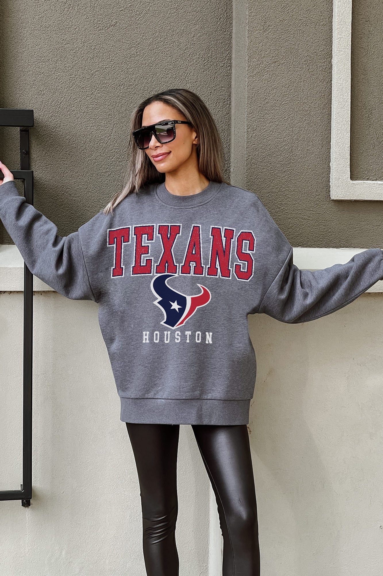 HOUSTON TEXANS JUST GO WITH IT PREMIUM FLEECE DROP SHOULDER CREWNECK  PULLOVER