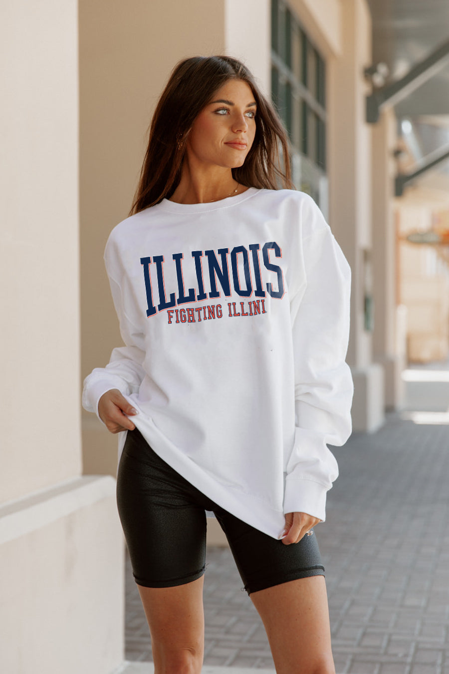 ILLINOIS FIGHTING ILLINI WORK FOR IT CREW DROP SHOULDER PULLOVER BY MADI PREWETT