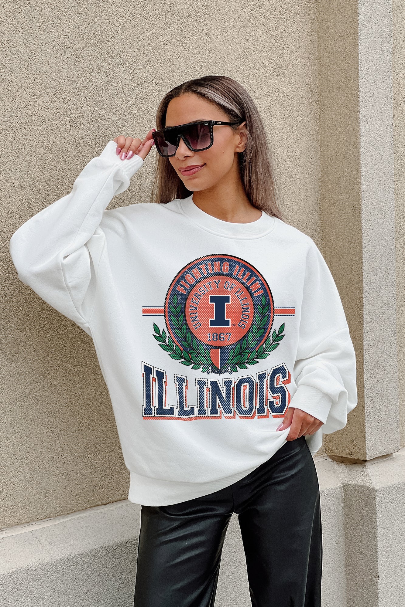 ILLINOIS FIGHTING ILLINI HOT SHOT PREMIUM FLEECE DROP SHOULDER CREWNECK PULLOVER