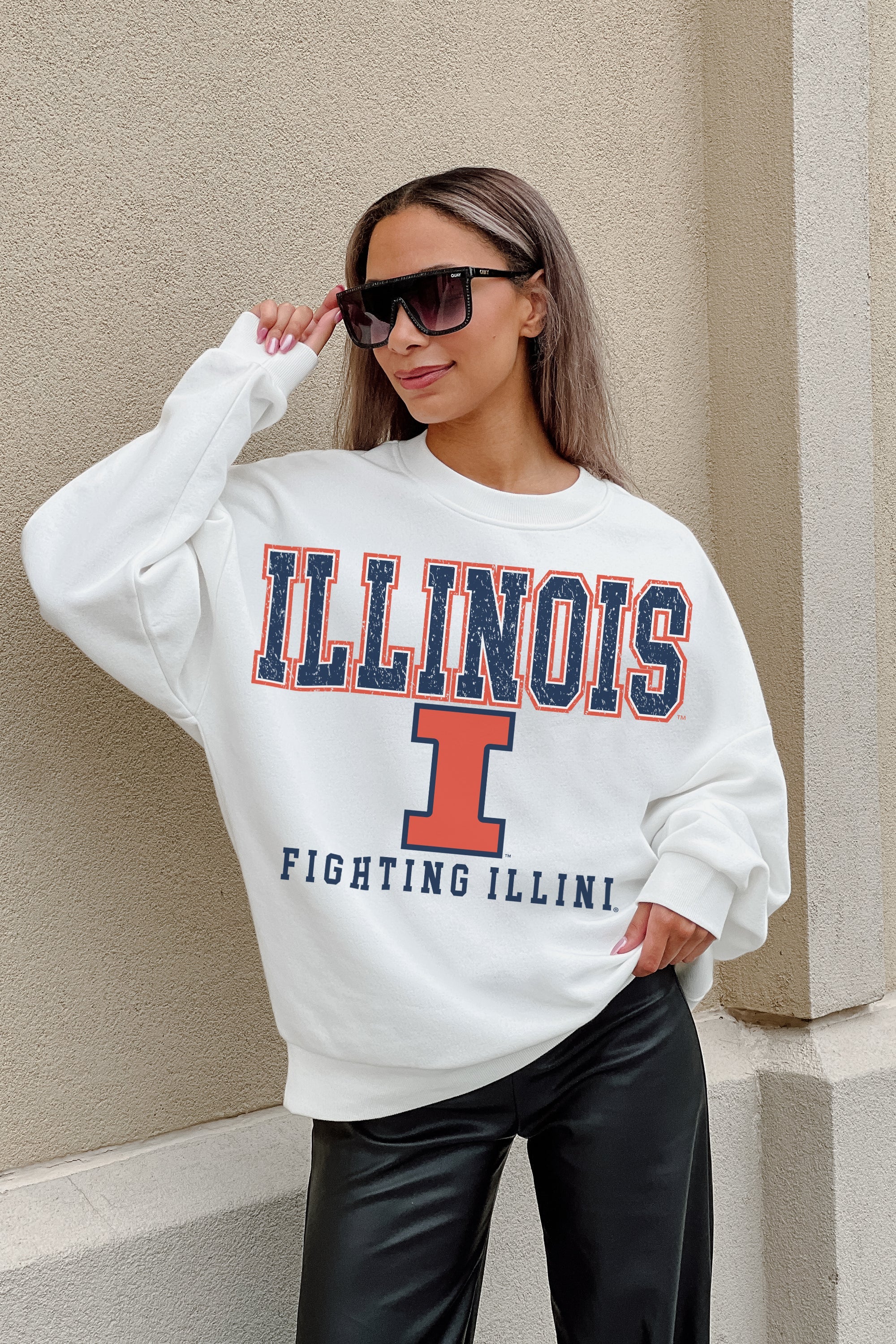 ILLINOIS FIGHTING ILLINI FREESTYLE PREMIUM FLEECE DROP SHOULDER CREWNECK PULLOVER