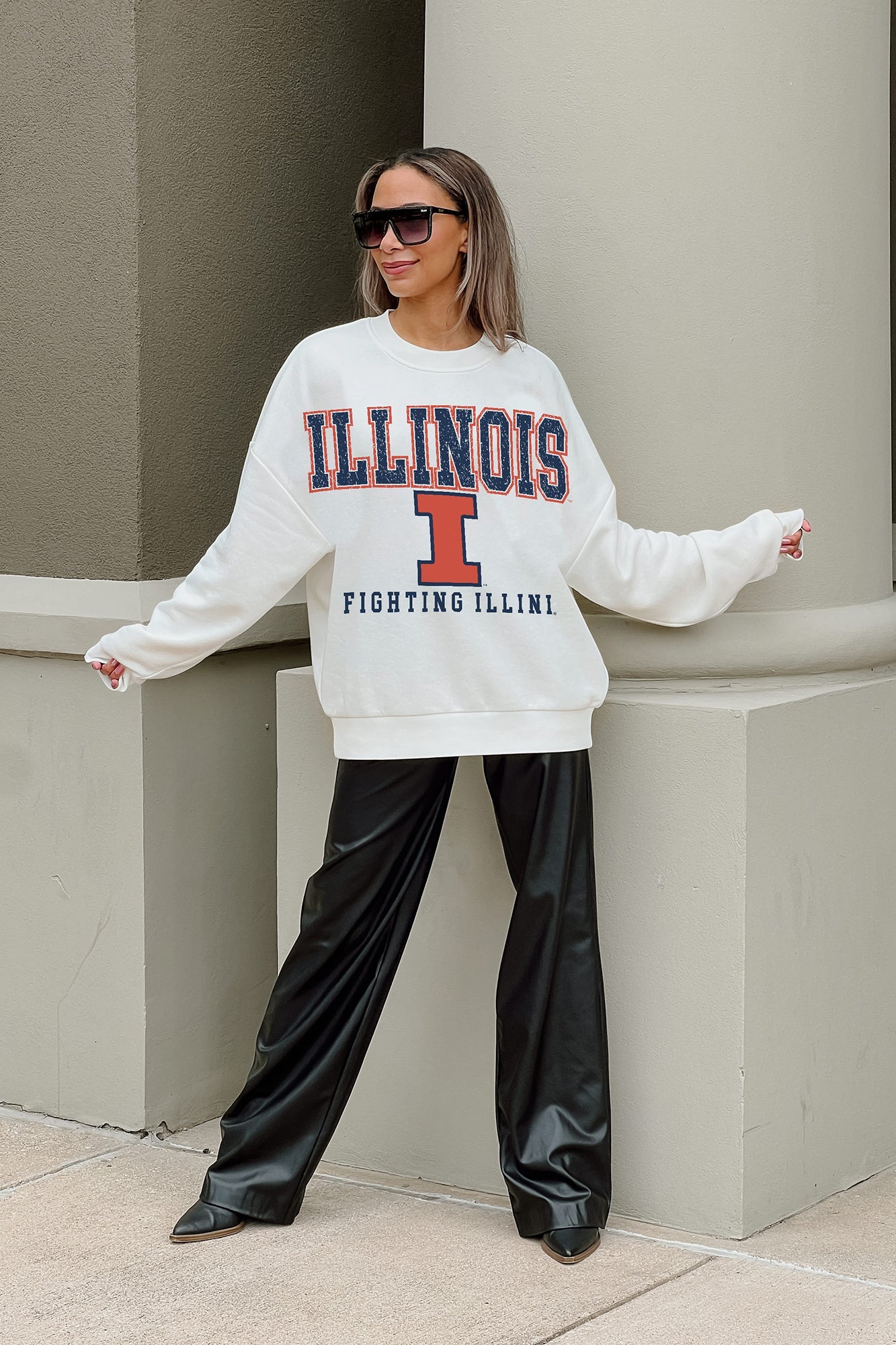 ILLINOIS FIGHTING ILLINI FREESTYLE PREMIUM FLEECE DROP SHOULDER CREWNECK PULLOVER