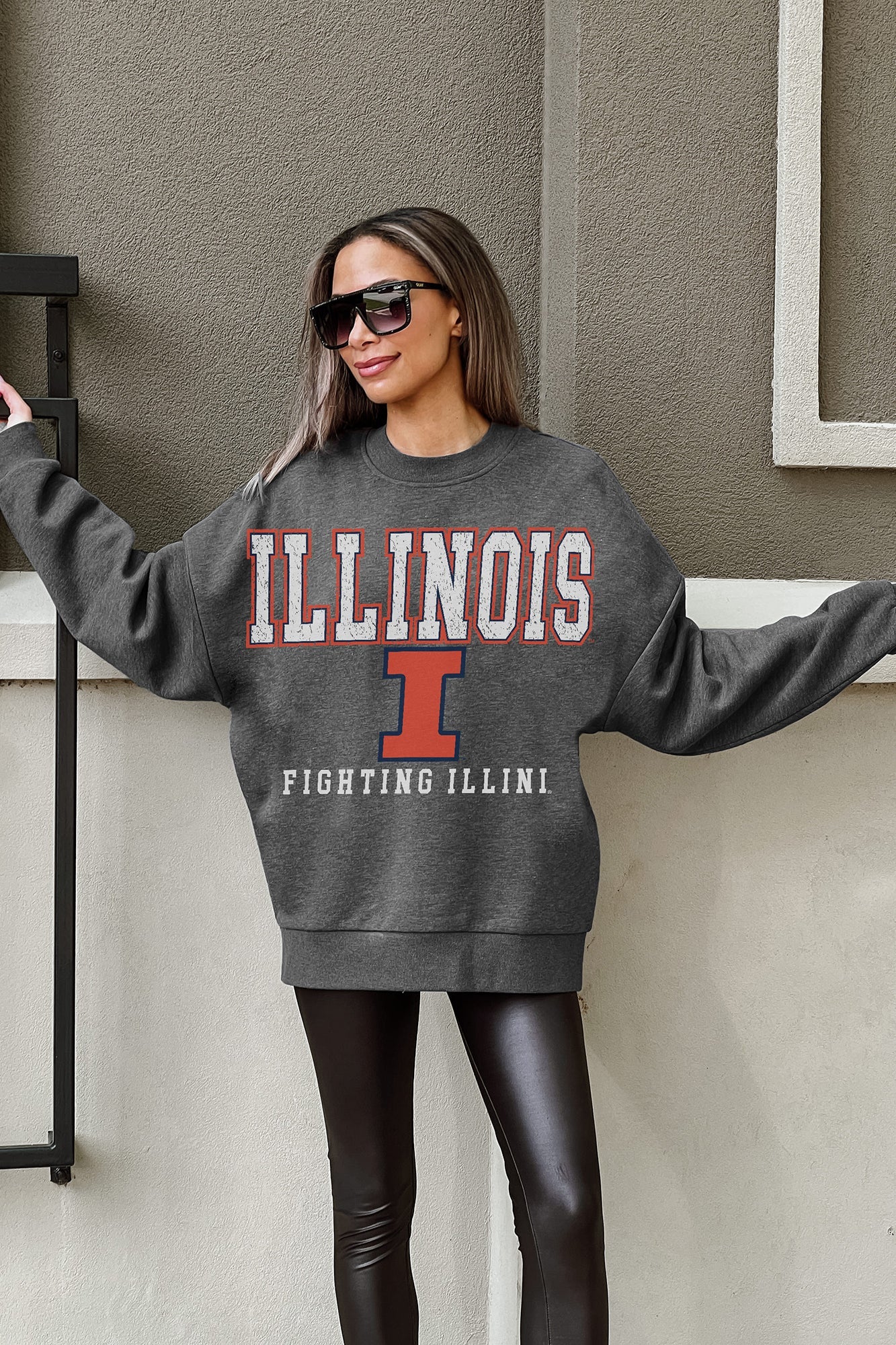 ILLINOIS FIGHTING ILLINI EASY STREET PREMIUM FLEECE DROP SHOULDER CREWNECK PULLOVER