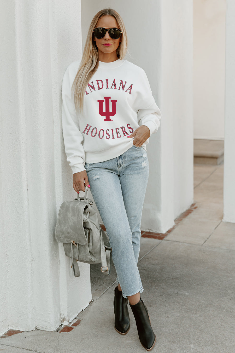 INDIANA HOOSIERS PLAY ON PREMIUM FLEECE DROP SHOULDER CREWNECK PULLOVER