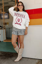 INDIANA HOOSIERS HAVING A BALL PREMIUM FLEECE DROP SHOULDER CREWNECK PULLOVER BY MADI PREWETT