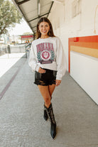 INDIANA HOOSIERS GO FIGHT WIN PREMIUM FLEECE DROP SHOULDER CREWNECK PULLOVER BY MADI PREWETT