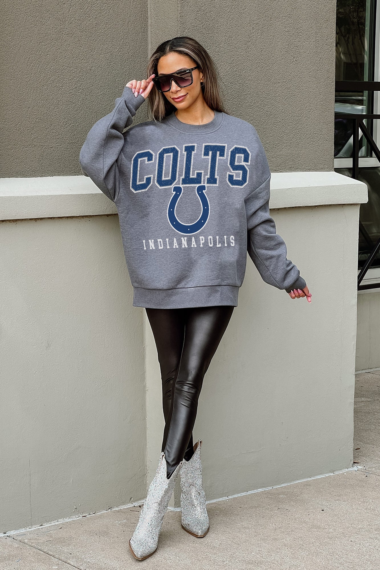 INDIANAPOLIS COLTS SUNDAY DRIVES PREMIUM FLEECE DROP SHOULDER CREWNECK –  GAMEDAY COUTURE