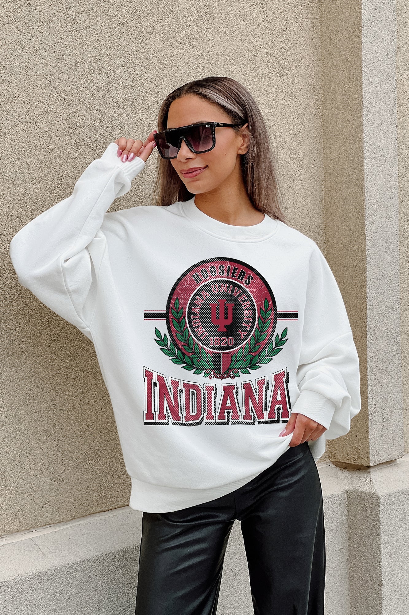 INDIANA HOOSIERS HOT SHOT PREMIUM FLEECE DROP SHOULDER CREWNECK PULLOVER