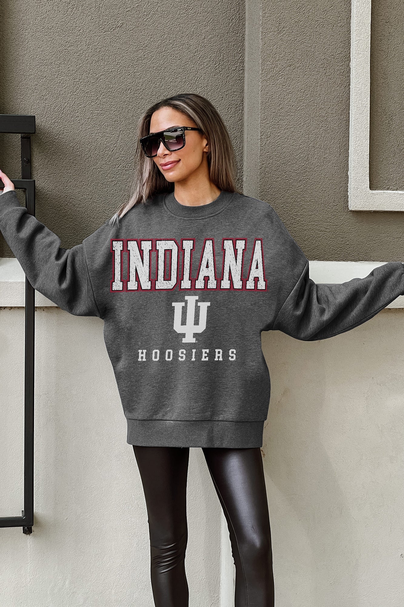 INDIANA HOOSIERS EASY STREET PREMIUM FLEECE DROP SHOULDER CREWNECK PULLOVER