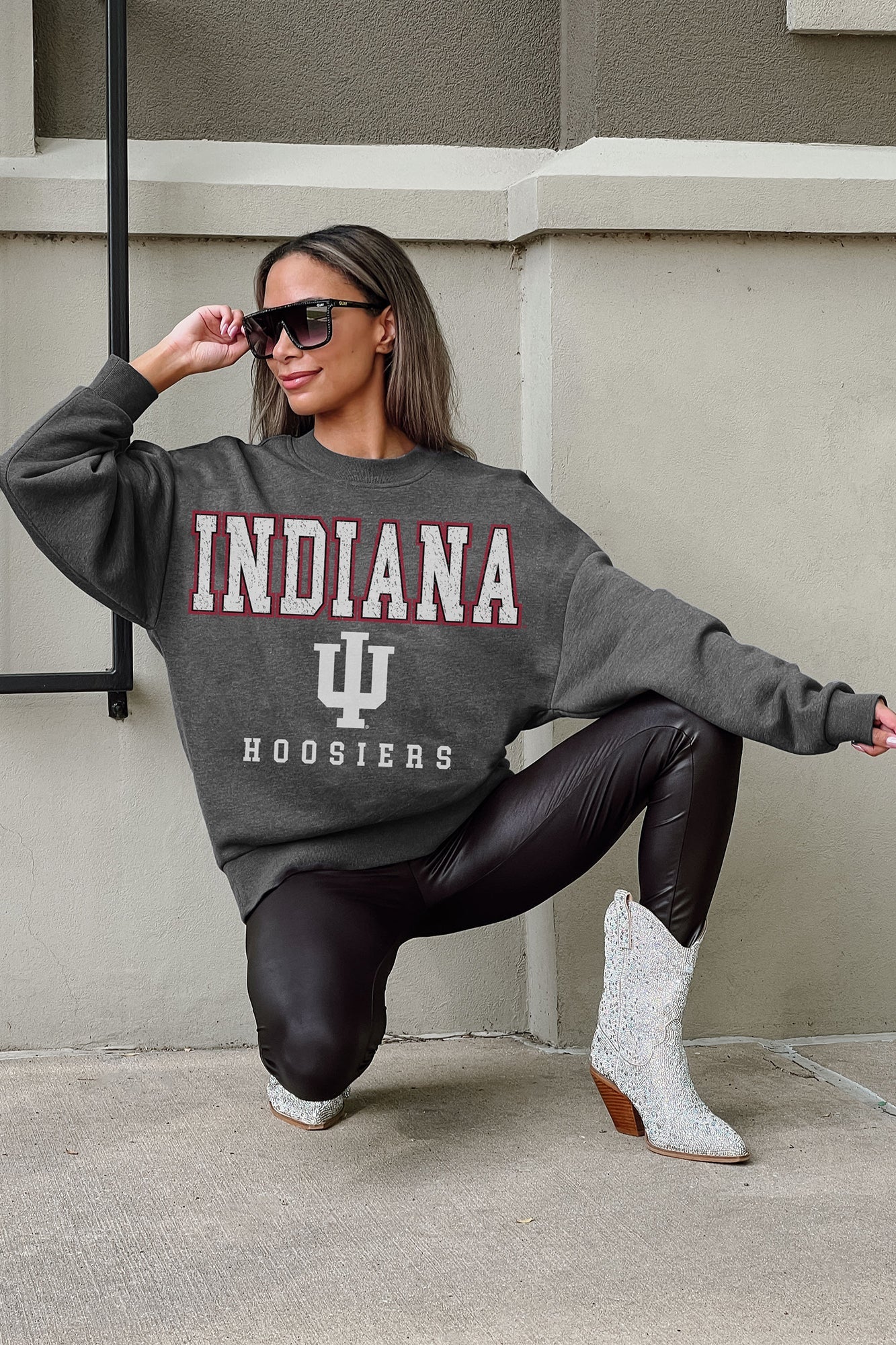 INDIANA HOOSIERS EASY STREET PREMIUM FLEECE DROP SHOULDER CREWNECK PULLOVER