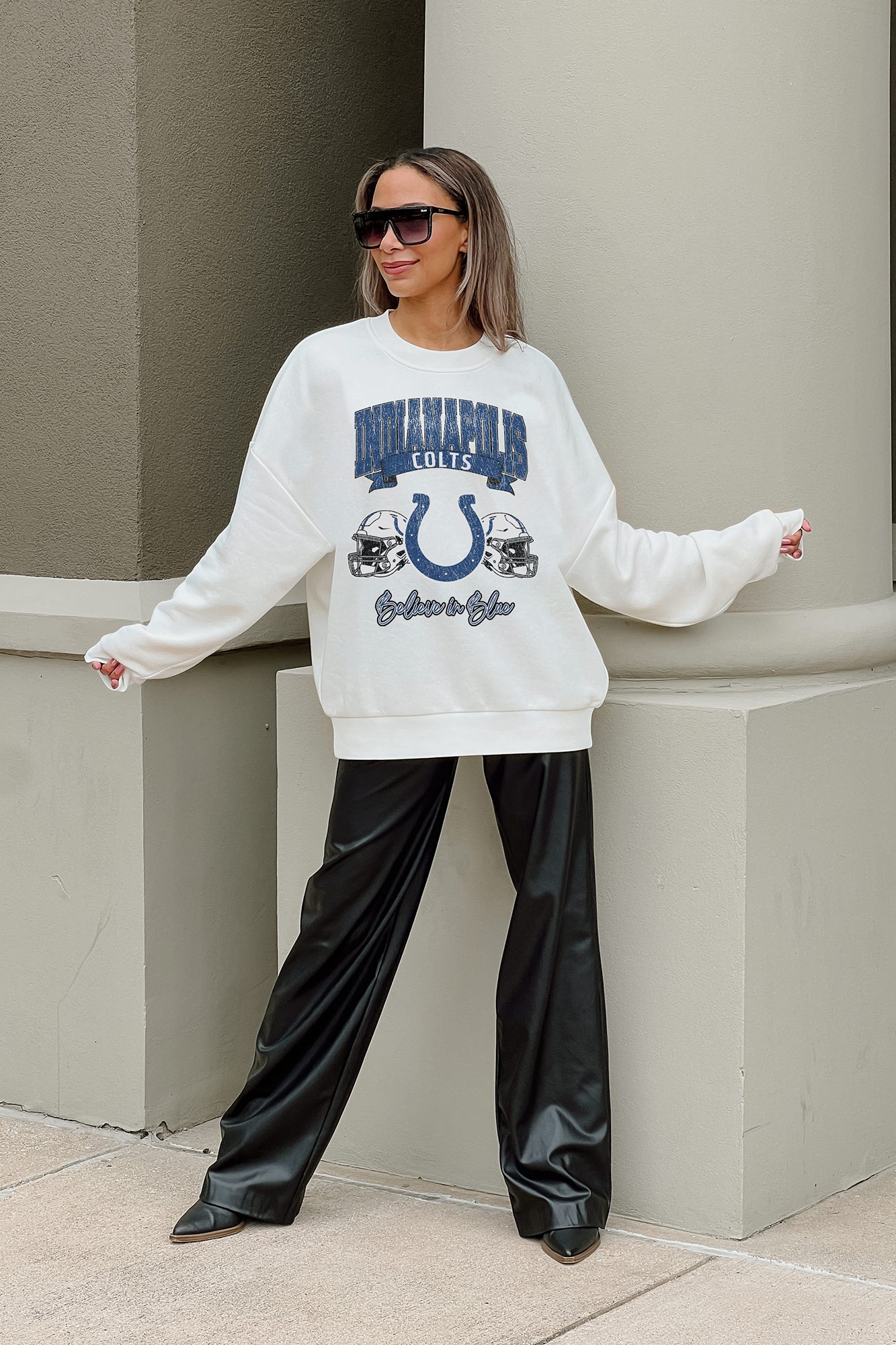 INDIANAPOLIS COLTS PASSING TIME PREMIUM FLEECE DROP SHOULDER CREWNECK PULLOVER