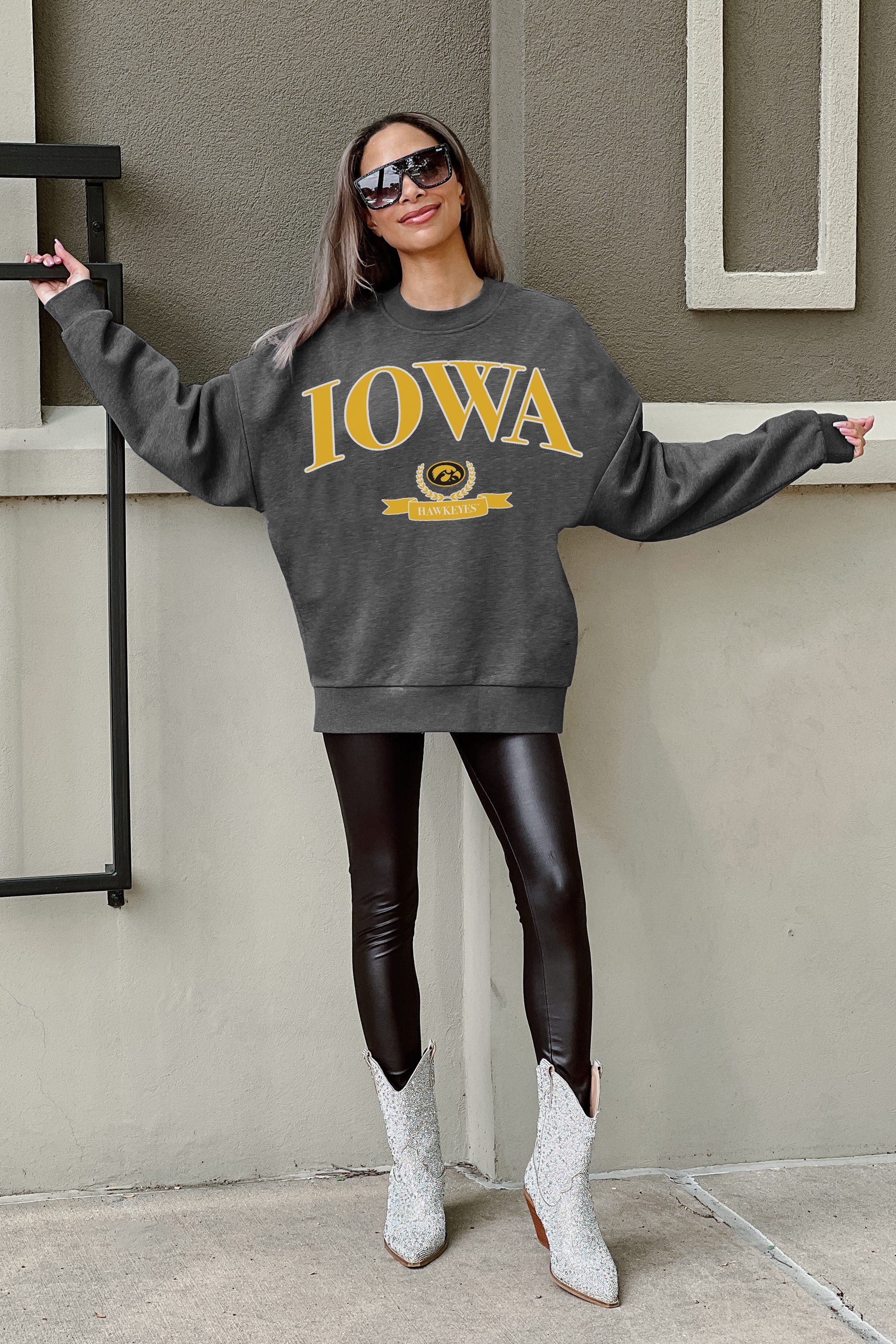 IOWA HAWKEYES SEAL THE DEAL PREMIUM FLEECE DROP SHOULDER CREWNECK PULLOVER