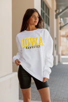 IOWA HAWKEYES WORK FOR IT CREW DROP SHOULDER PULLOVER BY MADI PREWETT