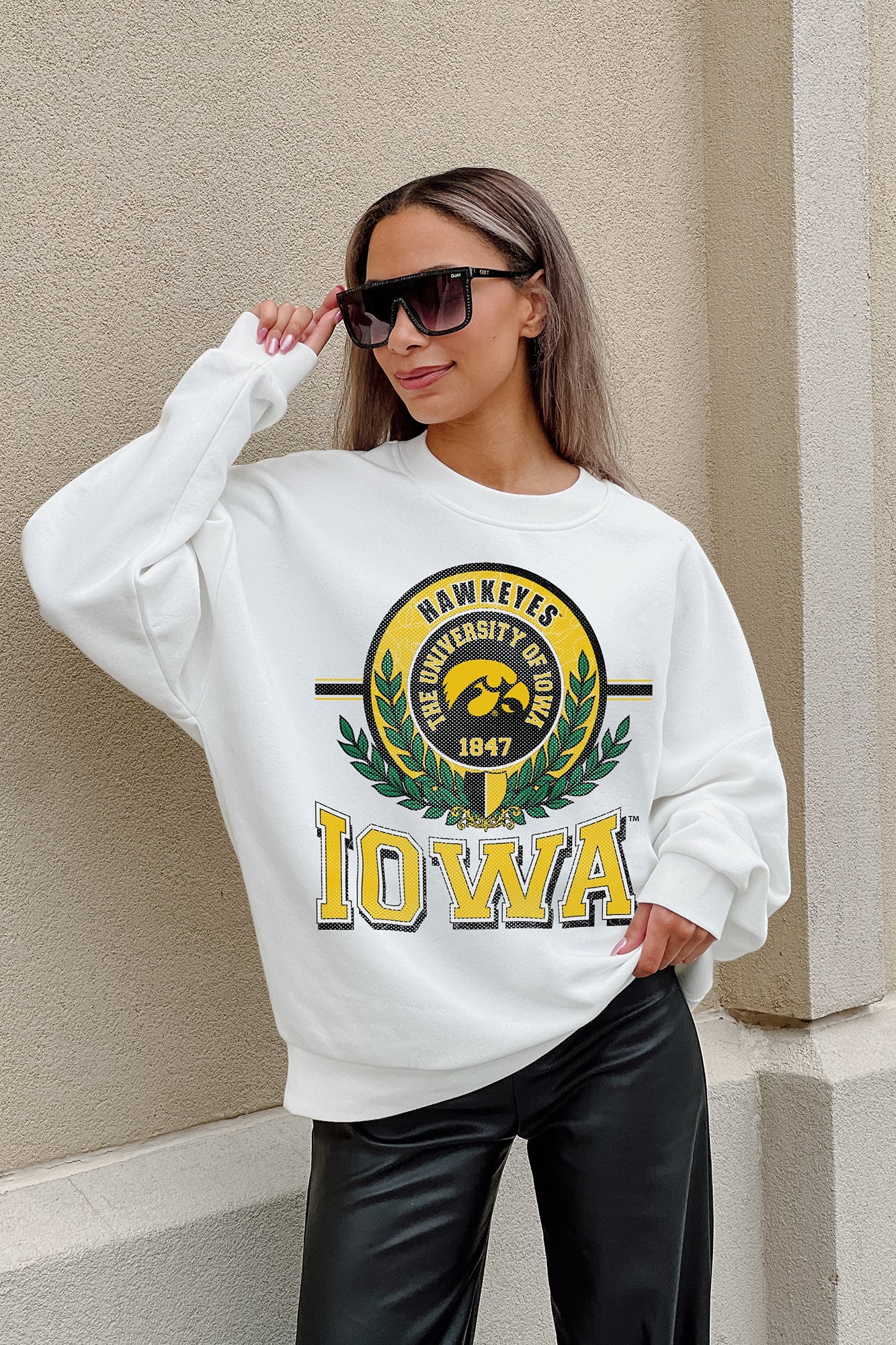 IOWA HAWKEYES HOT SHOT PREMIUM FLEECE DROP SHOULDER CREWNECK PULLOVER