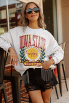 IOWA STATE CYCLONES GO FIGHT WIN PREMIUM FLEECE DROP SHOULDER CREWNECK PULLOVER BY MADI PREWETT