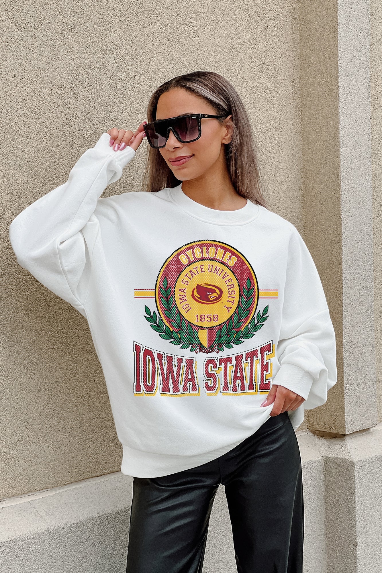 IOWA STATE CYCLONES HOT SHOT PREMIUM FLEECE DROP SHOULDER CREWNECK PULLOVER